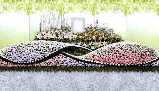 はるかの家族葬「輝(ひかり)プラン」生花祭壇/幅4.8m(3段) はるかの家族葬「輝(ひかり)プラン」生花祭壇/幅4.8m(3段)